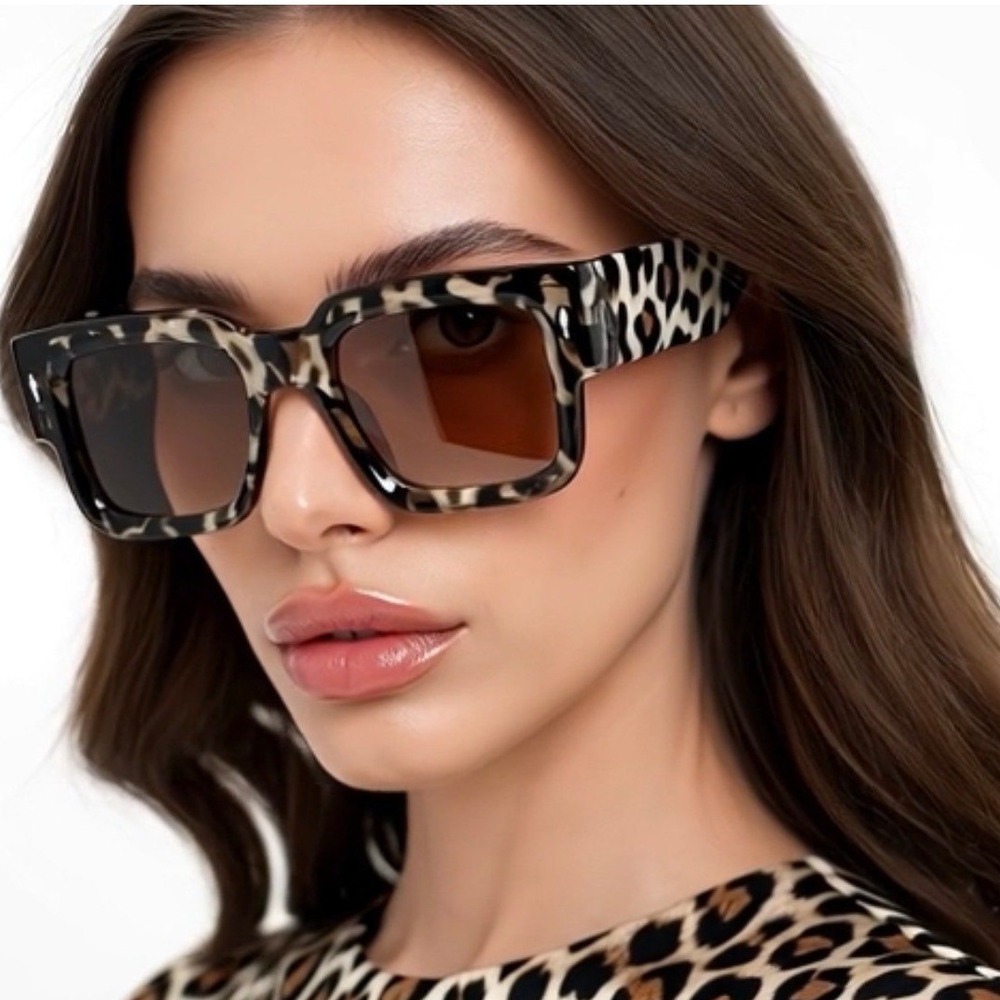 Chic Leopard Print Square Sunglasses Women's Oversized Fashion‎ Eyewear Lentes
